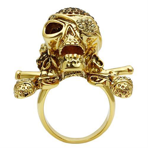 3W004 - Gold White Metal Ring with Top Grade Crystal  in Smoked Quartz-2