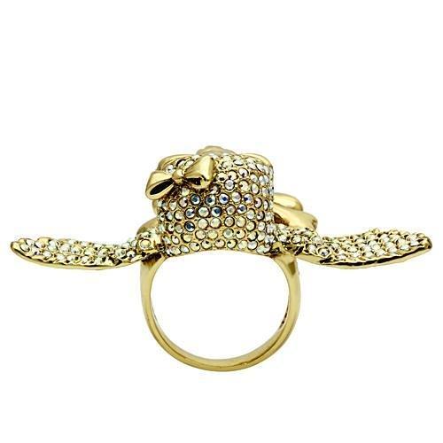 3W005 - Gold White Metal Ring with Top Grade Crystal  in Aurora Borealis (Rainbow Effect)-3