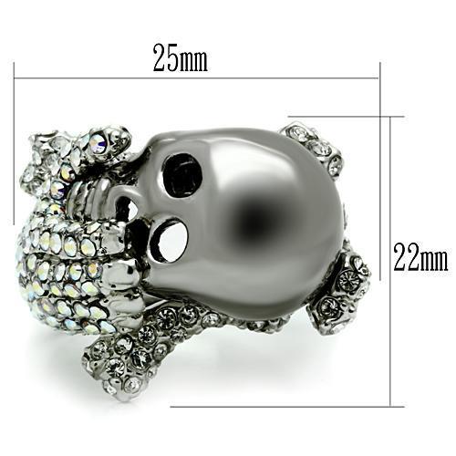 3W006 - Rhodium + Ruthenium White Metal Ring with Top Grade Crystal  in Aurora Borealis (Rainbow Effect)-1