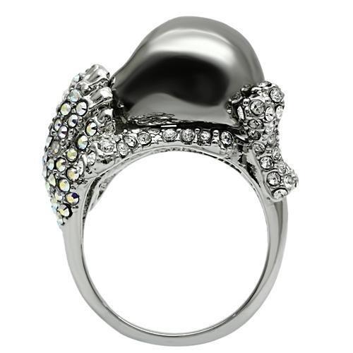 3W006 - Rhodium + Ruthenium White Metal Ring with Top Grade Crystal  in Aurora Borealis (Rainbow Effect)-2