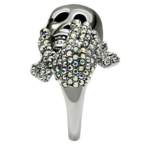 3W006 - Rhodium + Ruthenium White Metal Ring with Top Grade Crystal  in Aurora Borealis (Rainbow Effect)-4