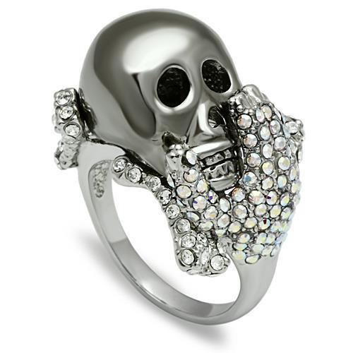 3W006 - Rhodium + Ruthenium White Metal Ring with Top Grade Crystal  in Aurora Borealis (Rainbow Effect)-0