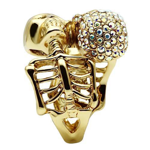 3W007 - Gold White Metal Ring with Top Grade Crystal  in Aurora Borealis (Rainbow Effect)-3