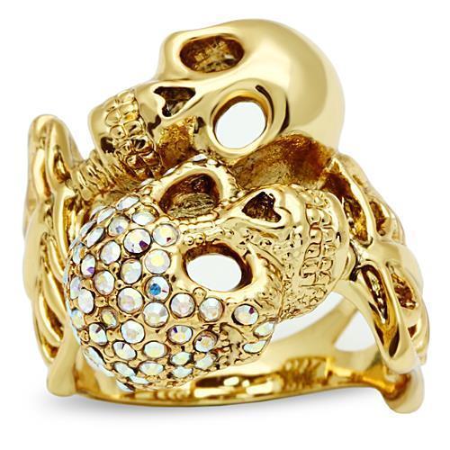 3W007 - Gold White Metal Ring with Top Grade Crystal  in Aurora Borealis (Rainbow Effect)-0