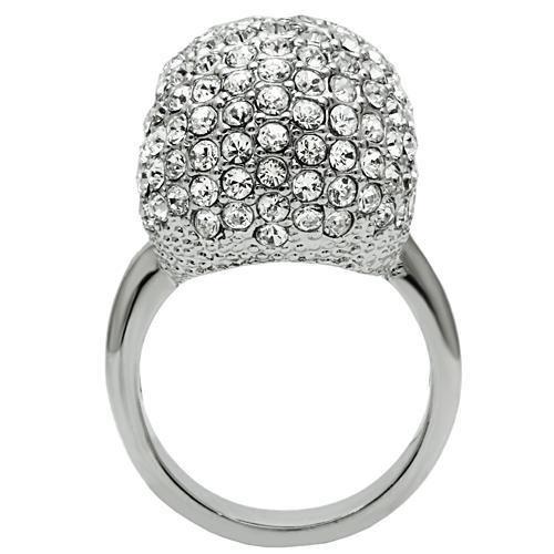 3W008 - Rhodium White Metal Ring with Top Grade Crystal  in Clear-3