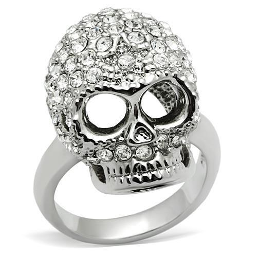 3W008 - Rhodium White Metal Ring with Top Grade Crystal  in Clear-0
