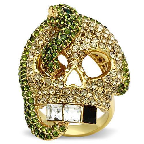 3W009 - Gold White Metal Ring with Top Grade Crystal  in Multi Color-0