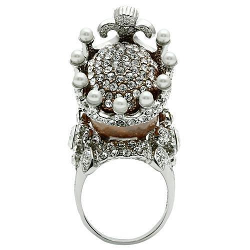 3W010 - Special Color White Metal Ring with Synthetic Pearl in White-3