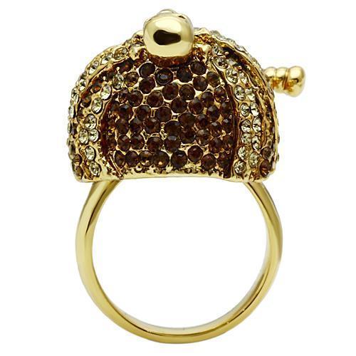 3W012 - Gold White Metal Ring with Top Grade Crystal  in Smoked Quartz-3
