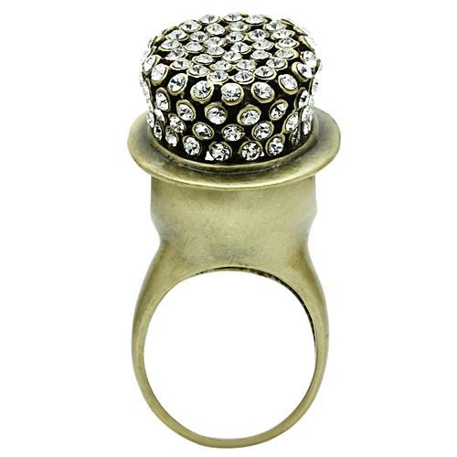 3W013 - Antique Copper White Metal Ring with Top Grade Crystal  in Clear-3