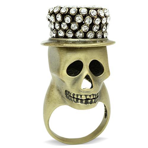 3W013 - Antique Copper White Metal Ring with Top Grade Crystal  in Clear-0