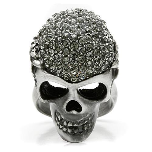 3W015 - Antique Silver White Metal Ring with Top Grade Crystal  in Black Diamond-1