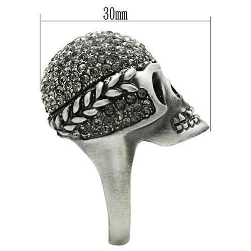 3W015 - Antique Silver White Metal Ring with Top Grade Crystal  in Black Diamond-3