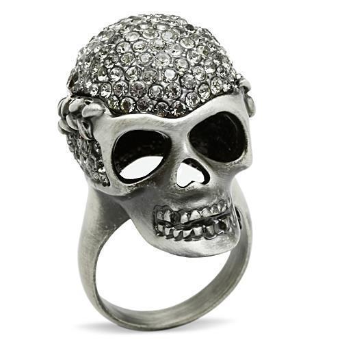 3W015 - Antique Silver White Metal Ring with Top Grade Crystal  in Black Diamond-0