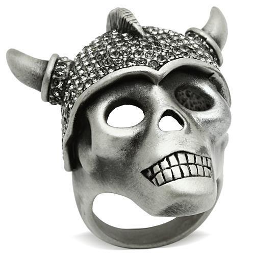 3W021 - Antique Silver White Metal Ring with Top Grade Crystal  in Black Diamond-0