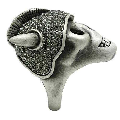 3W021 - Antique Silver White Metal Ring with Top Grade Crystal  in Black Diamond-4