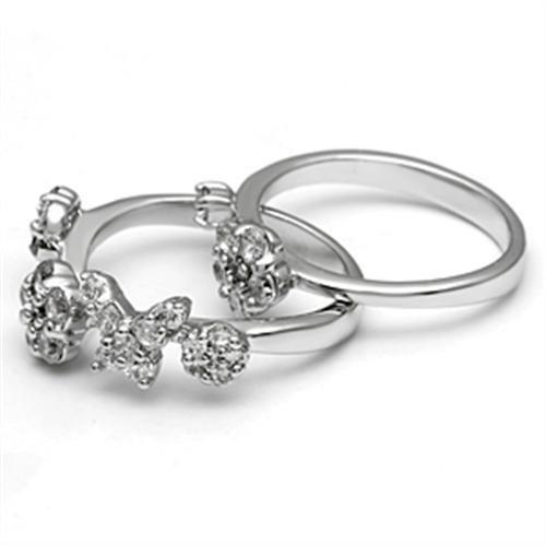 3W026 - Rhodium Brass Ring with AAA Grade CZ  in Clear-3
