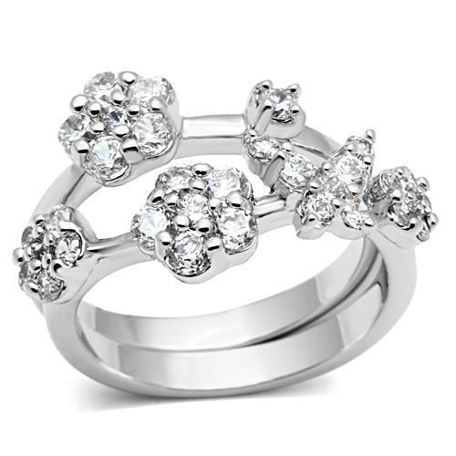 3W026 - Rhodium Brass Ring with AAA Grade CZ  in Clear-0