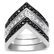 3W028 - Rhodium+Hematite Brass Ring with AAA Grade CZ  in Jet-0
