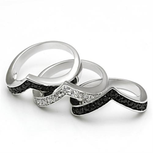3W028 - Rhodium+Hematite Brass Ring with AAA Grade CZ  in Jet-2
