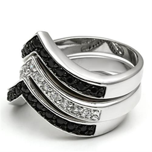 3W028 - Rhodium+Hematite Brass Ring with AAA Grade CZ  in Jet-3
