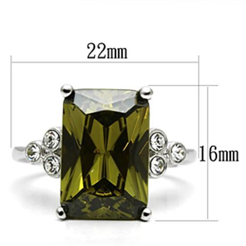 3W029 - Rhodium Brass Ring with AAA Grade CZ  in Olivine color-1