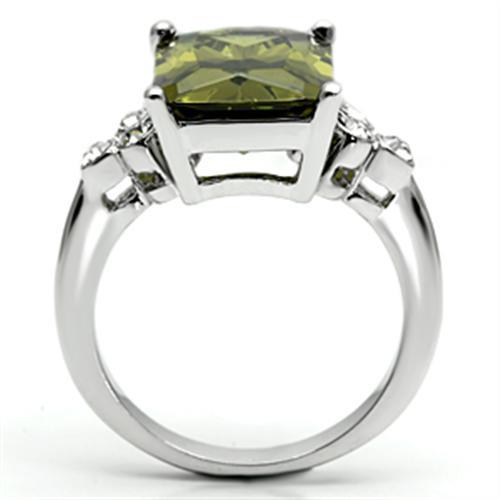 3W029 - Rhodium Brass Ring with AAA Grade CZ  in Olivine color-2