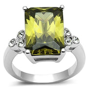 3W029 - Rhodium Brass Ring with AAA Grade CZ  in Olivine color-0