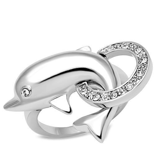 3W032 - Rhodium Brass Ring with Top Grade Crystal  in Clear-0