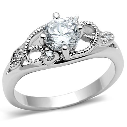 3W034 - Rhodium Brass Ring with AAA Grade CZ  in Clear-0