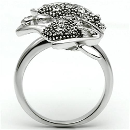 3W036 - Rhodium Brass Ring with Top Grade Crystal  in Clear-2