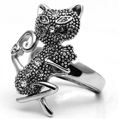 3W036 - Rhodium Brass Ring with Top Grade Crystal  in Clear-3