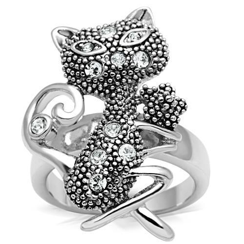 3W036 - Rhodium Brass Ring with Top Grade Crystal  in Clear-0