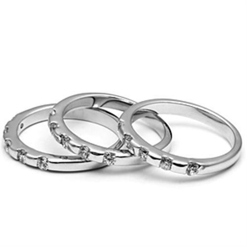 3W038 - Rhodium Brass Ring with AAA Grade CZ  in Clear-3