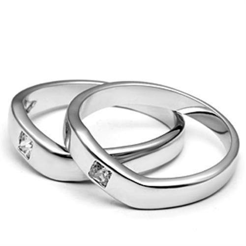 3W039 - Rhodium Brass Ring with AAA Grade CZ  in Clear-3