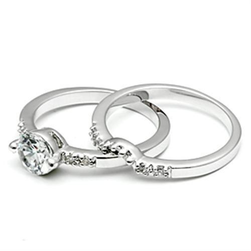 3W044 - Rhodium Brass Ring with AAA Grade CZ  in Clear-3