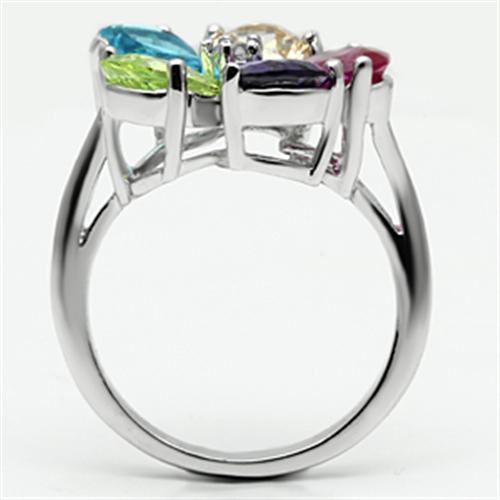 Jessyca Cocktail Ring - Rhodium Brass, AAA CZ , Multi Color - 3W045-2