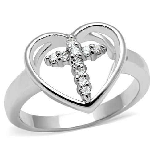 3W046 - Rhodium Brass Ring with AAA Grade CZ  in Clear-0