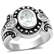 3W056 - Rhodium Brass Ring with AAA Grade CZ  in Clear-0