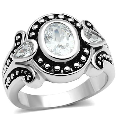 3W056 - Rhodium Brass Ring with AAA Grade CZ  in Clear-0