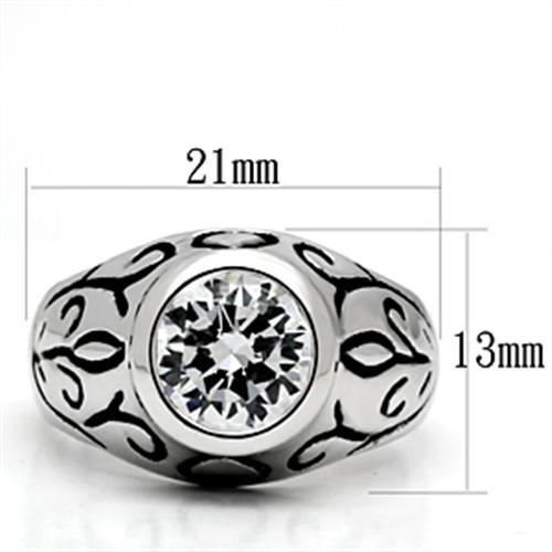 3W057 - Rhodium Brass Ring with AAA Grade CZ  in Clear-1