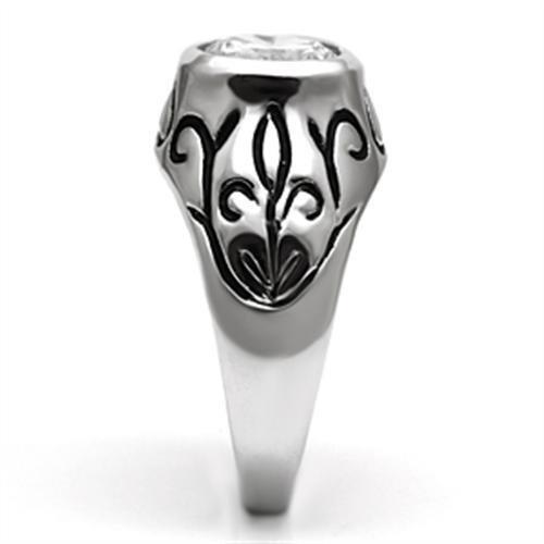 3W057 - Rhodium Brass Ring with AAA Grade CZ  in Clear-3