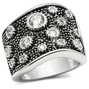 3W059 - Rhodium Brass Ring with AAA Grade CZ  in Clear-0