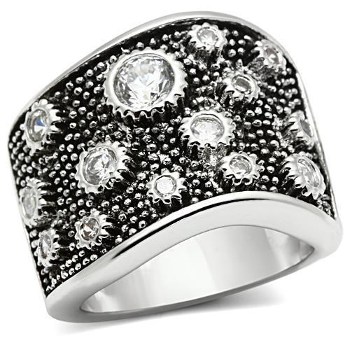 3W059 - Rhodium Brass Ring with AAA Grade CZ  in Clear-0