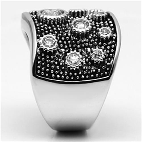 3W059 - Rhodium Brass Ring with AAA Grade CZ  in Clear-3