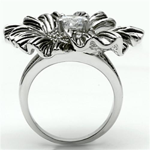 3W060 - Rhodium Brass Ring with AAA Grade CZ  in Clear-2