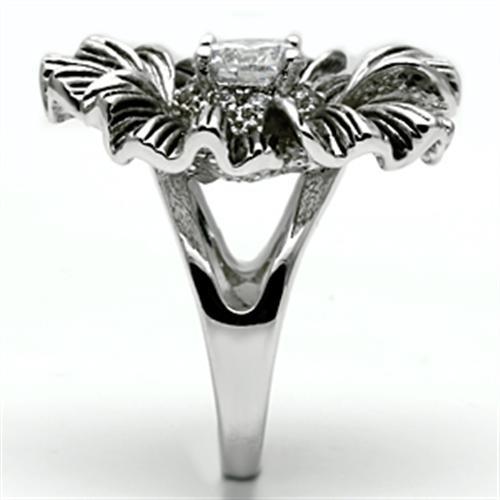 3W060 - Rhodium Brass Ring with AAA Grade CZ  in Clear-3