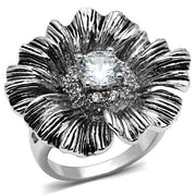 3W060 - Rhodium Brass Ring with AAA Grade CZ  in Clear-0