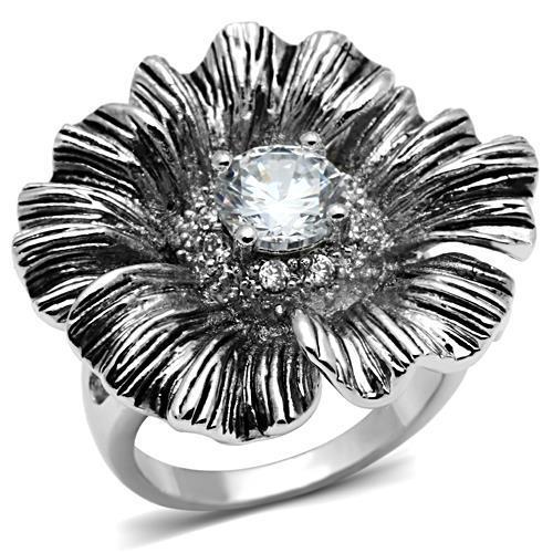 3W060 - Rhodium Brass Ring with AAA Grade CZ  in Clear-0