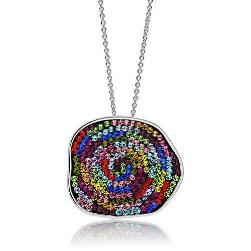 3W071 - Rhodium Brass Pendant with Top Grade Crystal  in Multi Color-0